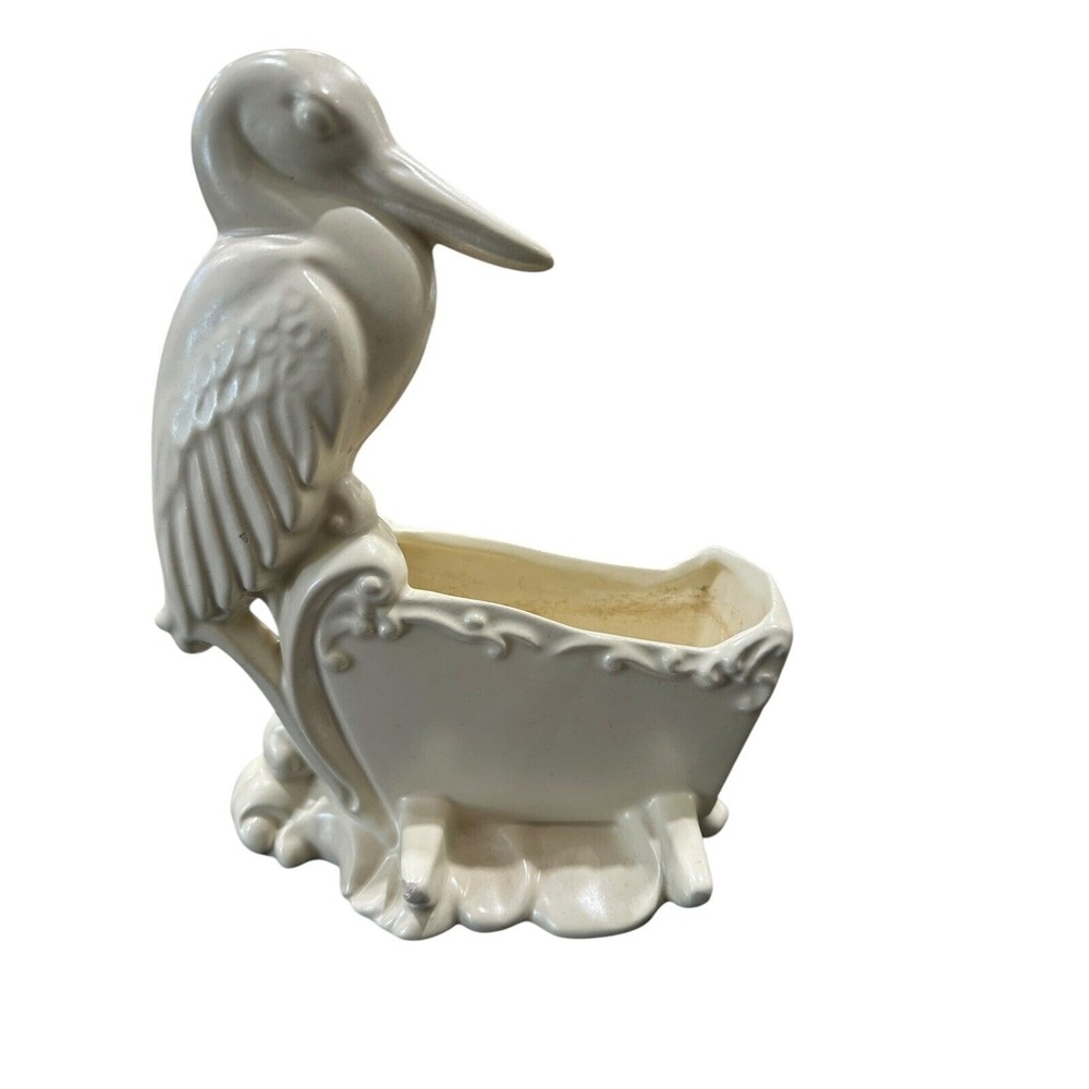 Hager 50's Ceramic Art Pottery Stork on Cradle Rocker Planter Shelf Sitter MCM